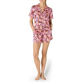 Amazon Essentials Women's Satin Short Sleeve Button-Down Top and Short Sleepwear Pajama Set | Amazon (US)