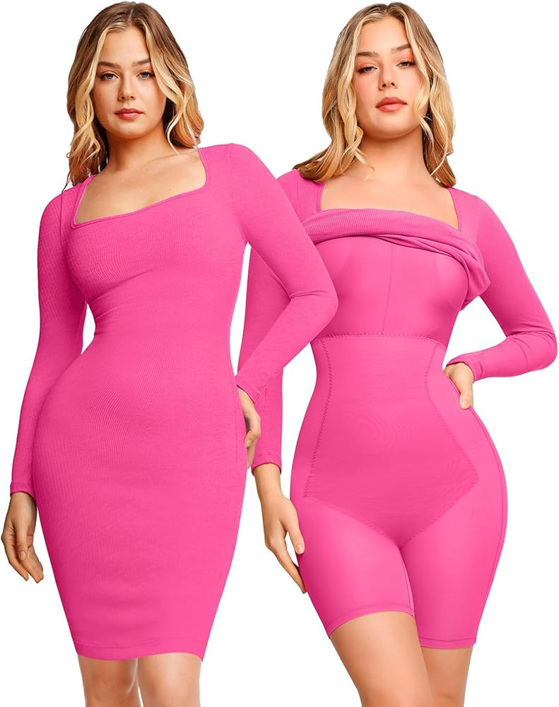 Popilush Long Sleeve Midi Dress Bodycon Party Dress Shapewear Tummy Control Fall Cocktail Dresses... | Amazon (US)