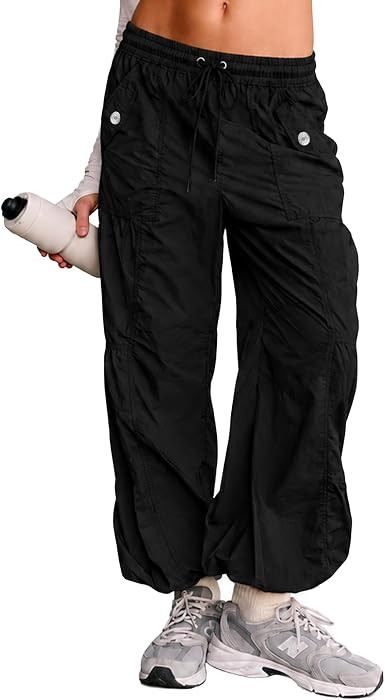 Cargo Pants Women Baggy Parachute Pants Elasitc Mid-Rise Y2K Trousers Hiking Camping Essentials w... | Amazon (US)