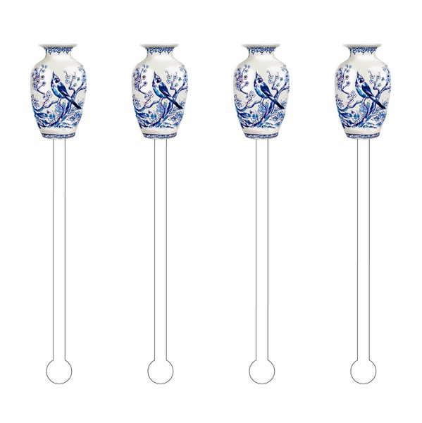 Blue & White Urn Acrylic Stir Sticks,  Set of 4 | Waiting On Martha
