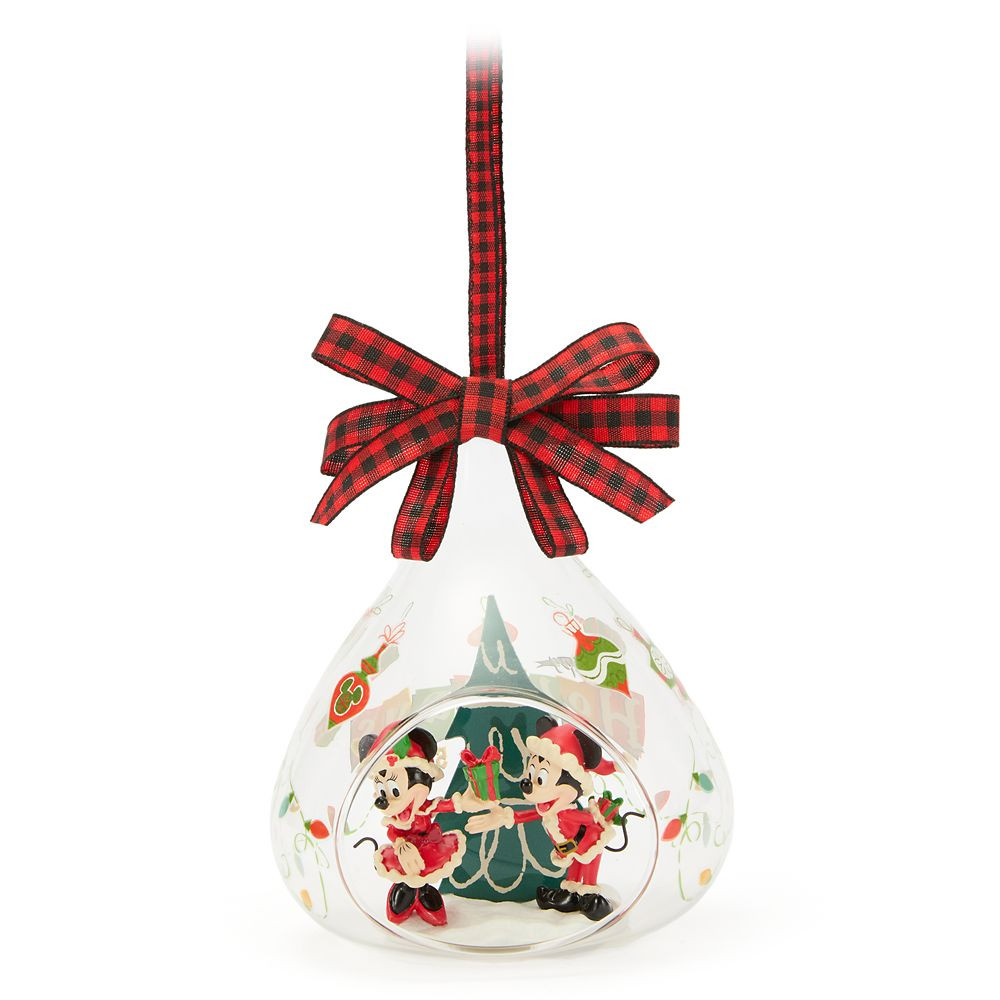 Santa Mickey and Minnie Mouse ''Happy Holidays 2025'' Glass Ornament | Disney Store