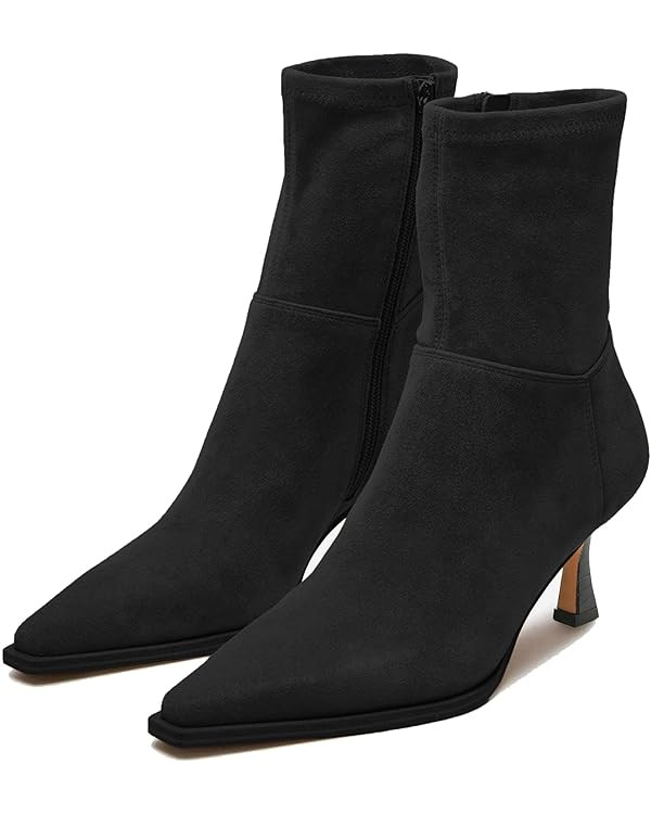 Womens Brown Suede Fall Boots with Side Zip, Ankle, Mid Calf, Pointed Toe, Kitten Heel, Dressy, S... | Amazon (US)