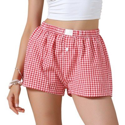 INSPIRE CHIC Women's Summer Gingham Buttons Comfy Beach Casual Shorts XX-Large Red | Target