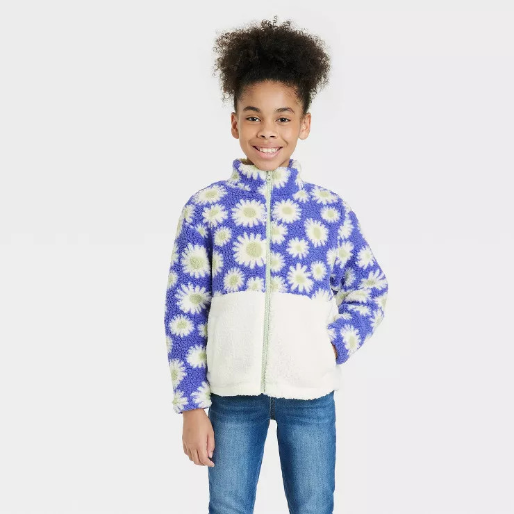 Girls' Printed Zip-Up Sherpa Jacket - Cat & Jack™ | Target