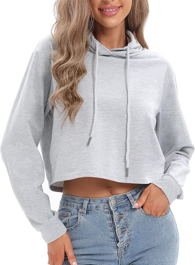 milanpavilion Women's Drawstring Cropped Hoodie Casual Hoodies for Women Workout Crop Tops Sweats... | Amazon (US)