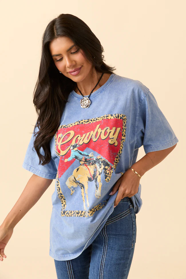 Zutter Cowboy Washed Blue Graphic Tee | Pink Lily