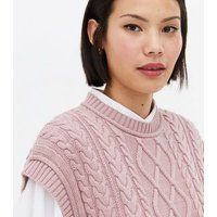 Mid Pink Cable Knit Crop Vest Jumper New Look | New Look (UK)