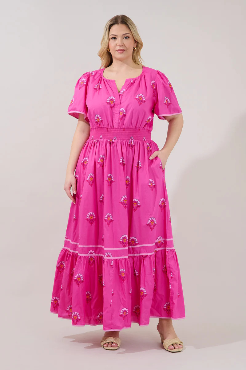 Ordy Smocked Midi Dress Scarlett Floral Curve | Sugarlips