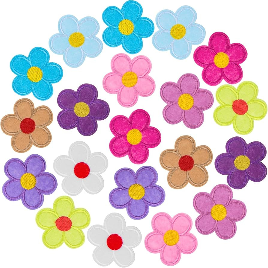 20 PCS Flower Iron on Patches, PAGOW 5 Petals Flower Applique Patch, Sew On Embroidered Applique ... | Amazon (US)