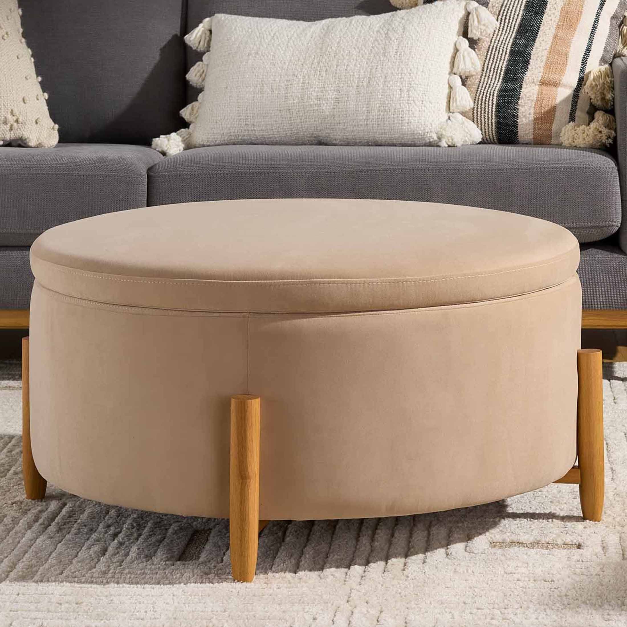 Better Homes & Gardens Springwood Round Storage Ottoman, Beige Velvet - Walmart.com | Walmart (US)