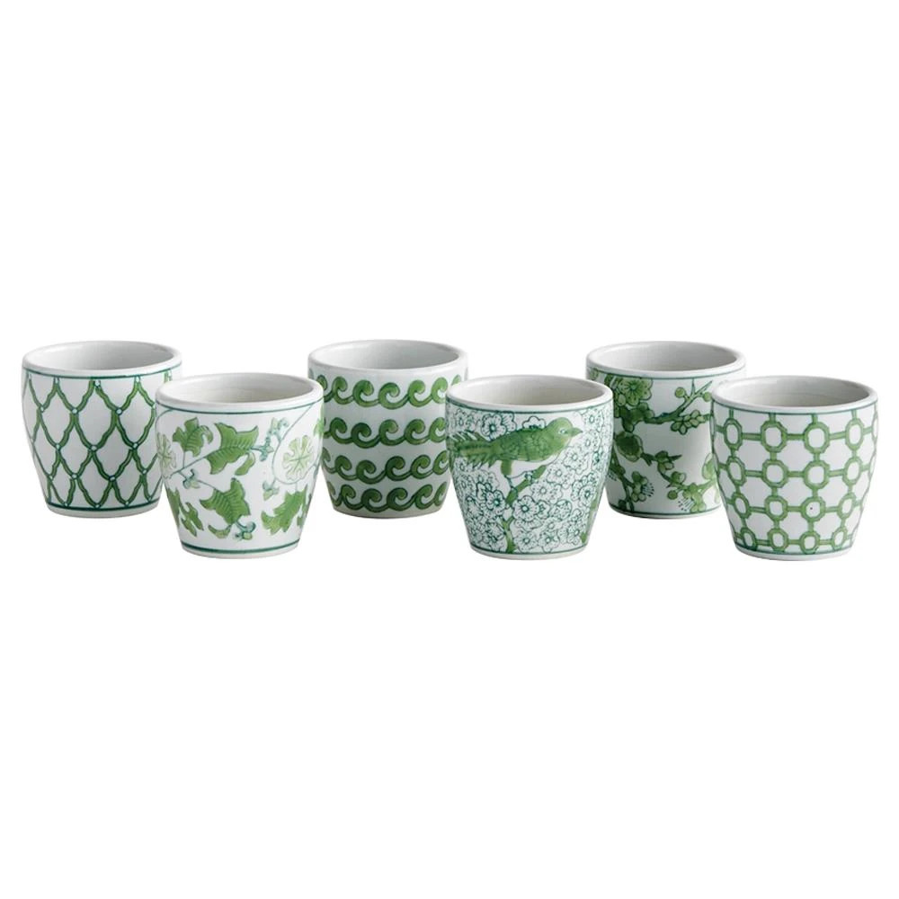Nolan French Country Green Porcelain Flower Pot - Set of 6 | Kathy Kuo Home