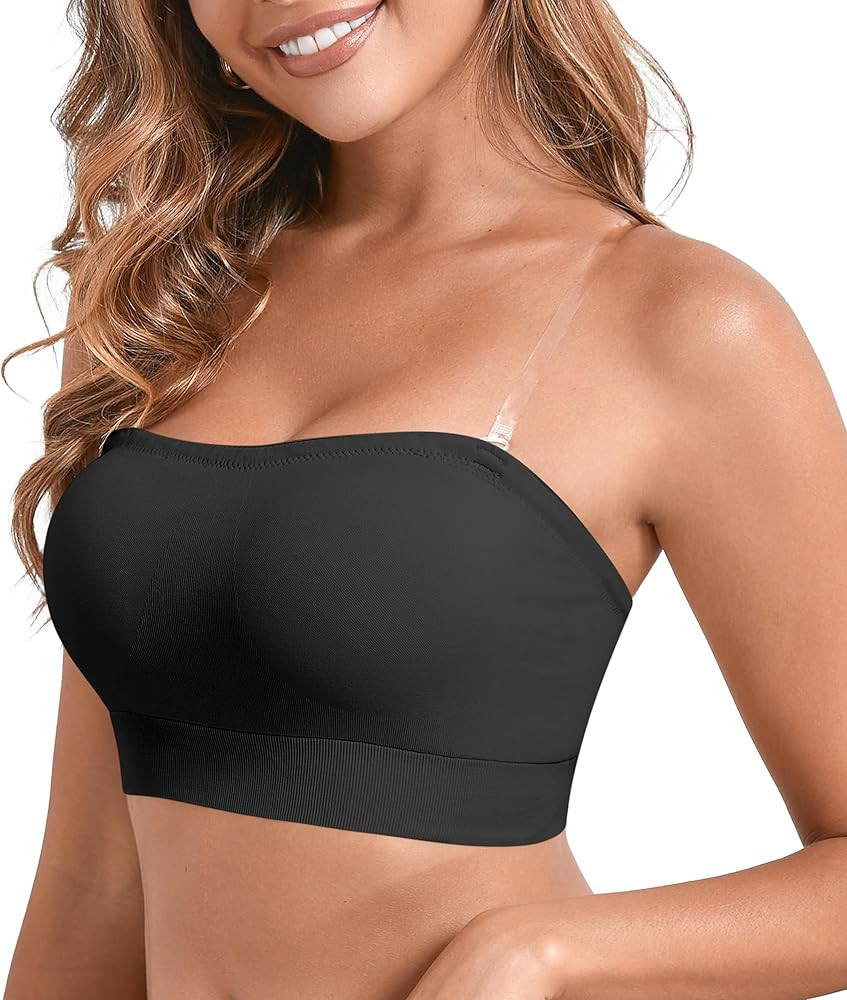 DEANGELMON Strapless Bras for Women Comfort Non-Slip Seamless Padded Bralette Clear Straps Wirele... | Amazon (US)