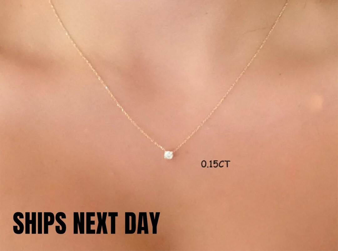 Diamond Necklace / 14k Gold Diamond Necklace / Diamond Solitaire Necklace / Moms Day Diamond Neck... | Etsy (US)