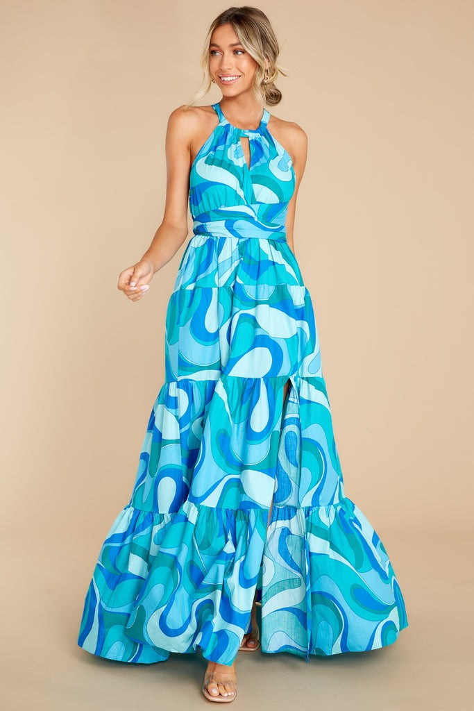 Depths Of Beauty Blue Print Maxi Dress | Red Dress 