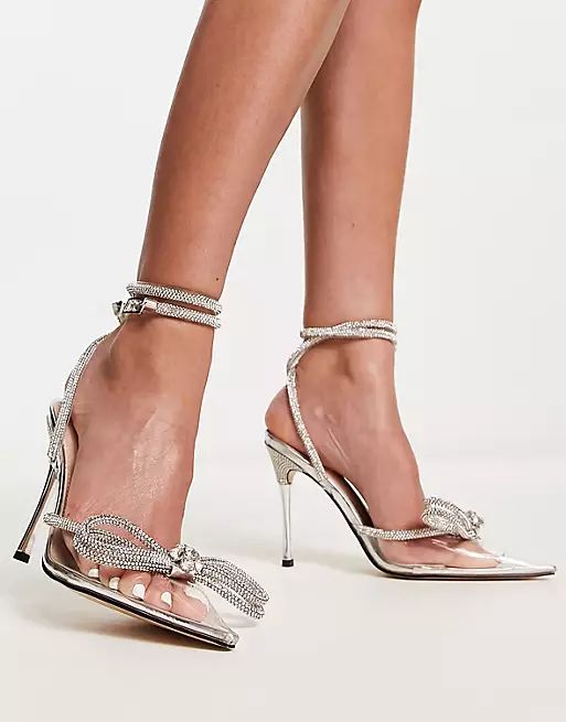 Public Desire – Midnight – Schuhe in Silber mit Absatz und Strassschleifen | ASOS (Global)