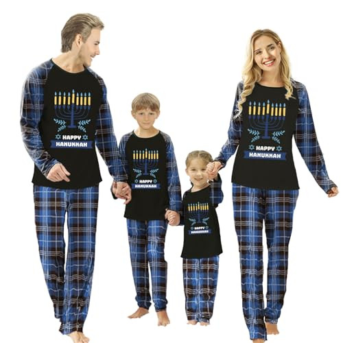 FunoSoul Hanukkah Pajamas for Family Hanukkah Family Pjs Matching Sets With Pocket Blue | Amazon (US)