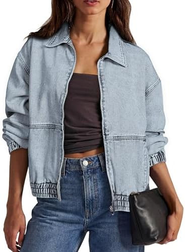 Glamaker Womens Oversized Denim Jacket Trendy Casual Zip Up Long Sleeve Loose Fit Jean Jackets Ou... | Amazon (US)