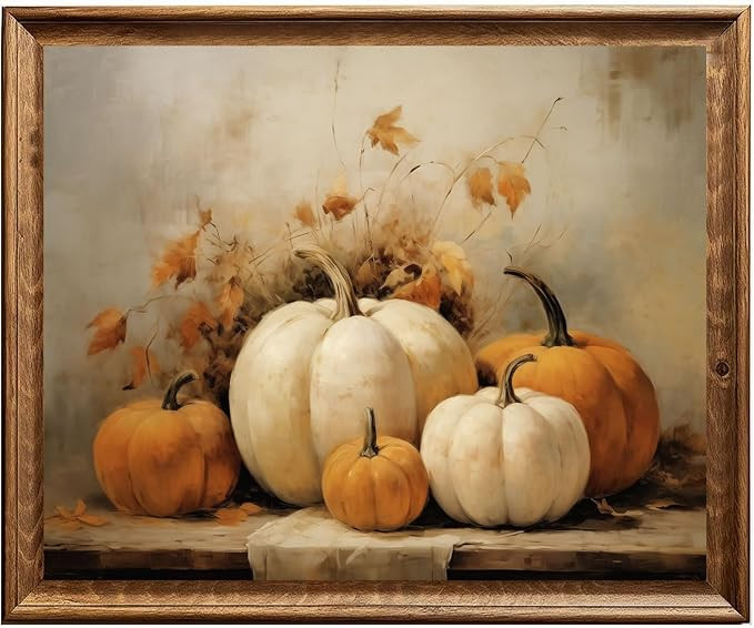 Fall Wall Art for Kitchen, Neutral Pumpkin Decor, Farmhouse Autumn Harvest Print for Dining Room,... | Amazon (US)