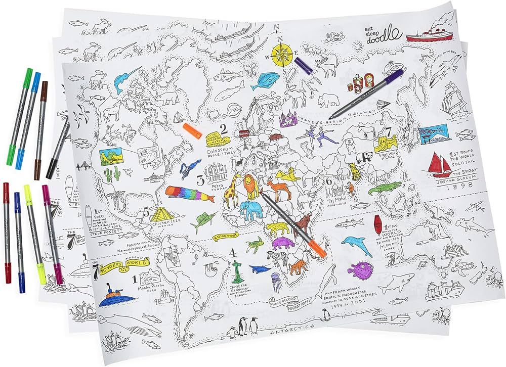 eatsleepdoodle Color-in World Map Activity Paper - 3 Large Sheets to Use as an Educational Colori... | Amazon (US)