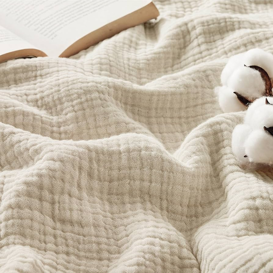 Bedsure 100% Cotton Muslin Throw Blanket Large 50x70 Inches - 4-Layer Breathable and Lightweight ... | Amazon (US)