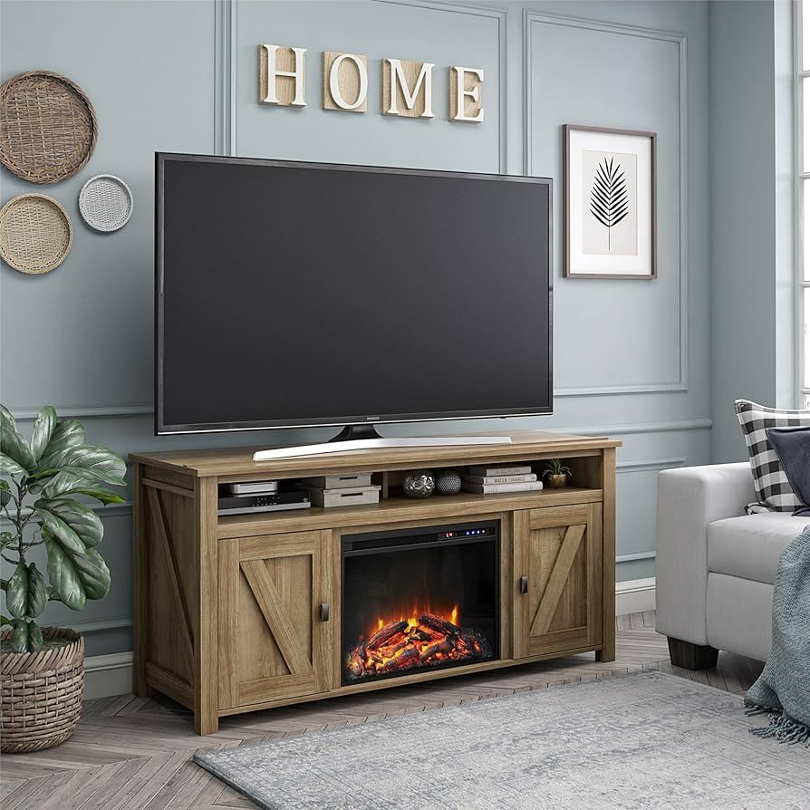 Ameriwood Home Farmington Electric Fireplace TV Console for TVs up to 60", Natural | Amazon (US)