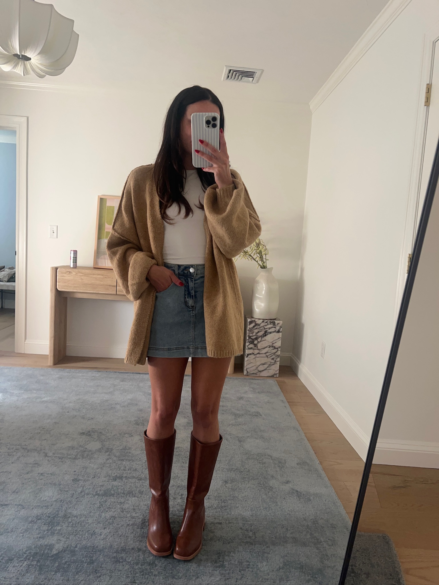 A cozy fall look! Cardigan in S, skort in S, boots true to size 

 #LTKSeasonal