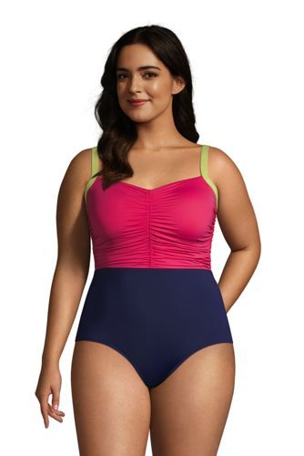 Women's Plus Size Chlorine Resistant Tummy Control Sweetheart One Piece Swimsuit Adjustable Strap... | Lands' End (US)