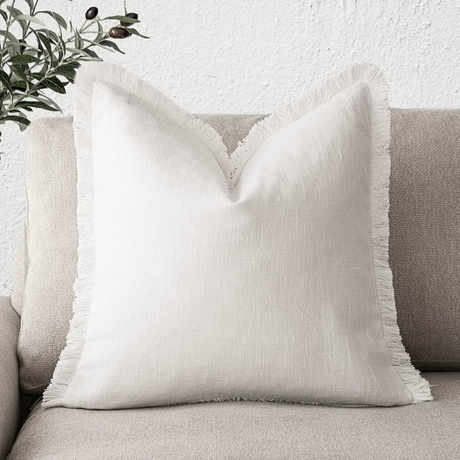 Foindtower Decorative Linen Fringe Throw Pillow Covers Cozy Boho Farmhouse Cushion Cover with Tas... | Amazon (US)