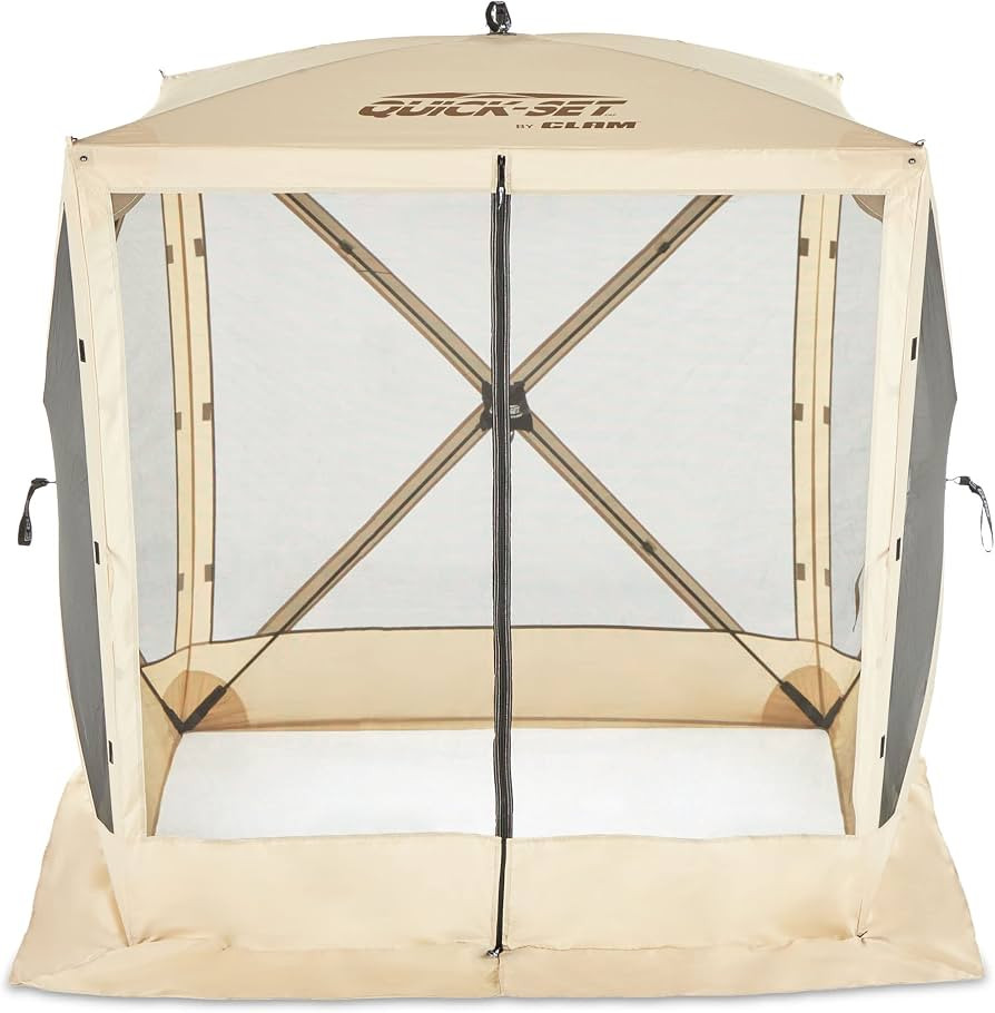 CLAM Pop Up Screen Tent, Outdoor Camping Gazebo Canopy, Traveler, 6' x 6', Tan | Amazon (US)