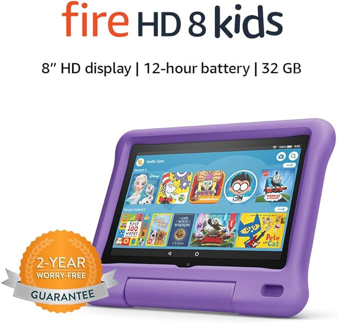 Fire HD 8 Kids tablet, 8" HD display, ages 3-7, 32 GB, Purple Kid-Proof Case | Amazon (US)