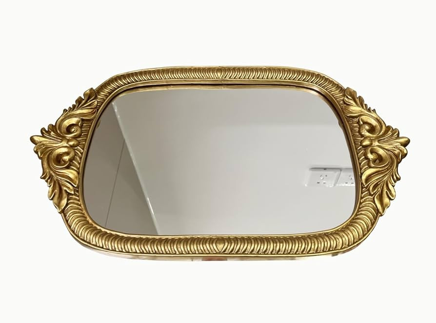 Large Gold Oval Mirror Tray, 18.75" x 11.5",Handmade Resin Frame,Vintage Tray Decorative Jewelry,... | Amazon (US)