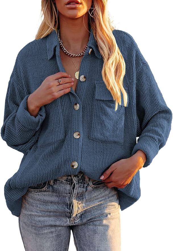 Dokotoo Womens Corduroy Long Sleeve Button Down Shirts Casual Jacket Tops Shacket | Amazon (US)