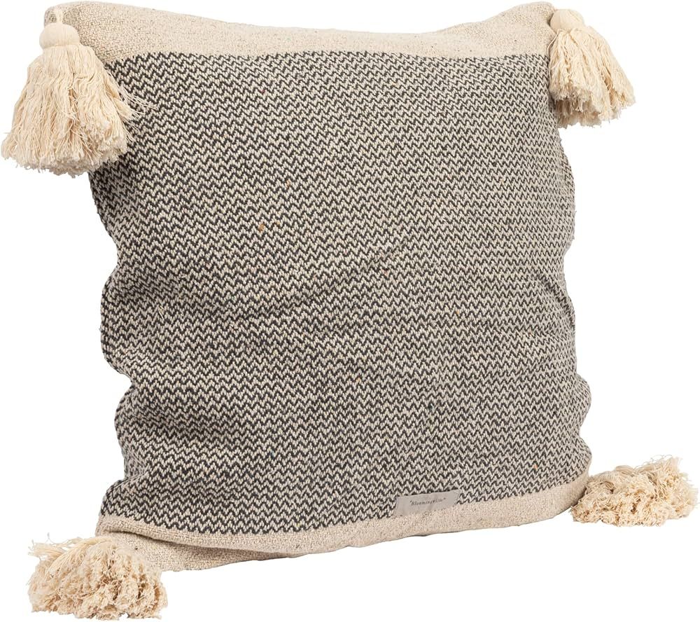 Bloomingville A40110195U1 Grey & Cream Corner Grey Square Cotton Blend Pillow with Tassels, 18" | Amazon (US)