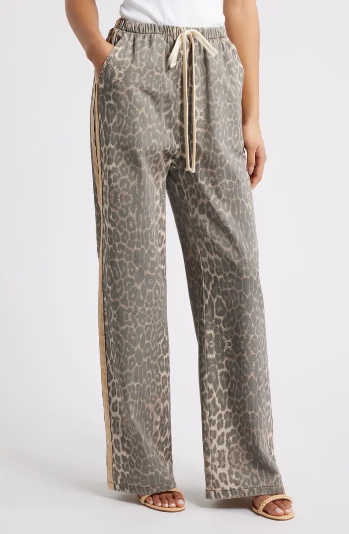 Petal & Pup Fletcher Leopard Print Racer Stripe Drawstring Jeans | Nordstrom | Nordstrom