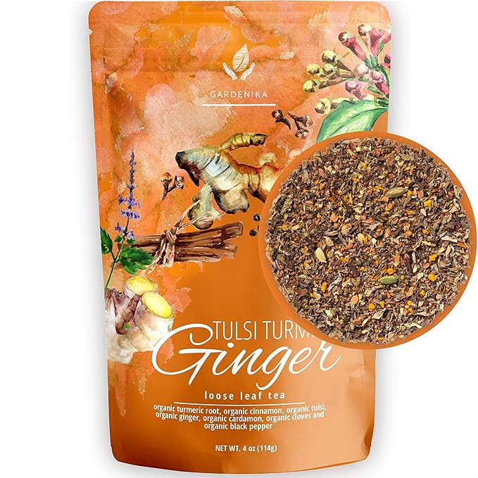 Amazon.com : Gardenika Organic Tulsi Turmeric Ginger Loose Leaf Tea - Herbal and Caffeine-Free - ... | Amazon (US)