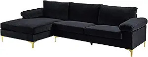 Casa Andrea Milano Modern Large Velvet Fabric Sectional Sofa Couch with Extra Wide Chaise Lounge ... | Amazon (US)