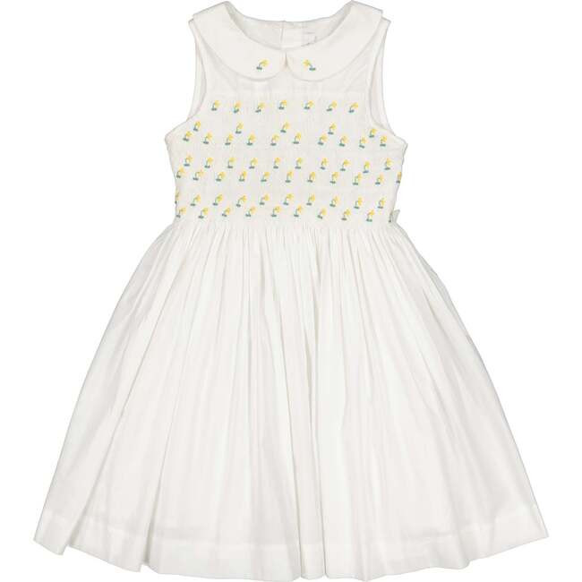 Lily Sleeveless Smocked Dress, White | Maisonette