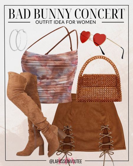 Get festival-ready in this trendy outfit! Pair a ruched cami top with a faux suede mini skirt for effortless style. Complete the look with statement hoop earrings, heart sunglasses for a playful touch, and a beaded handbag for boho vibes. You'll be turning heads all night long!

#LTKSeasonal #LTKfindsunder100 #LTKstyletip