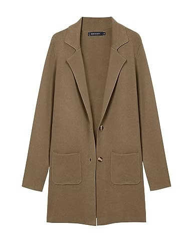MEROKEETY Cardigan Sweater for Women Dressy Casual 2024 Notch Lapel Loose Oversized Coatigan with Pockets, Khaki, Large | Amazon (US)