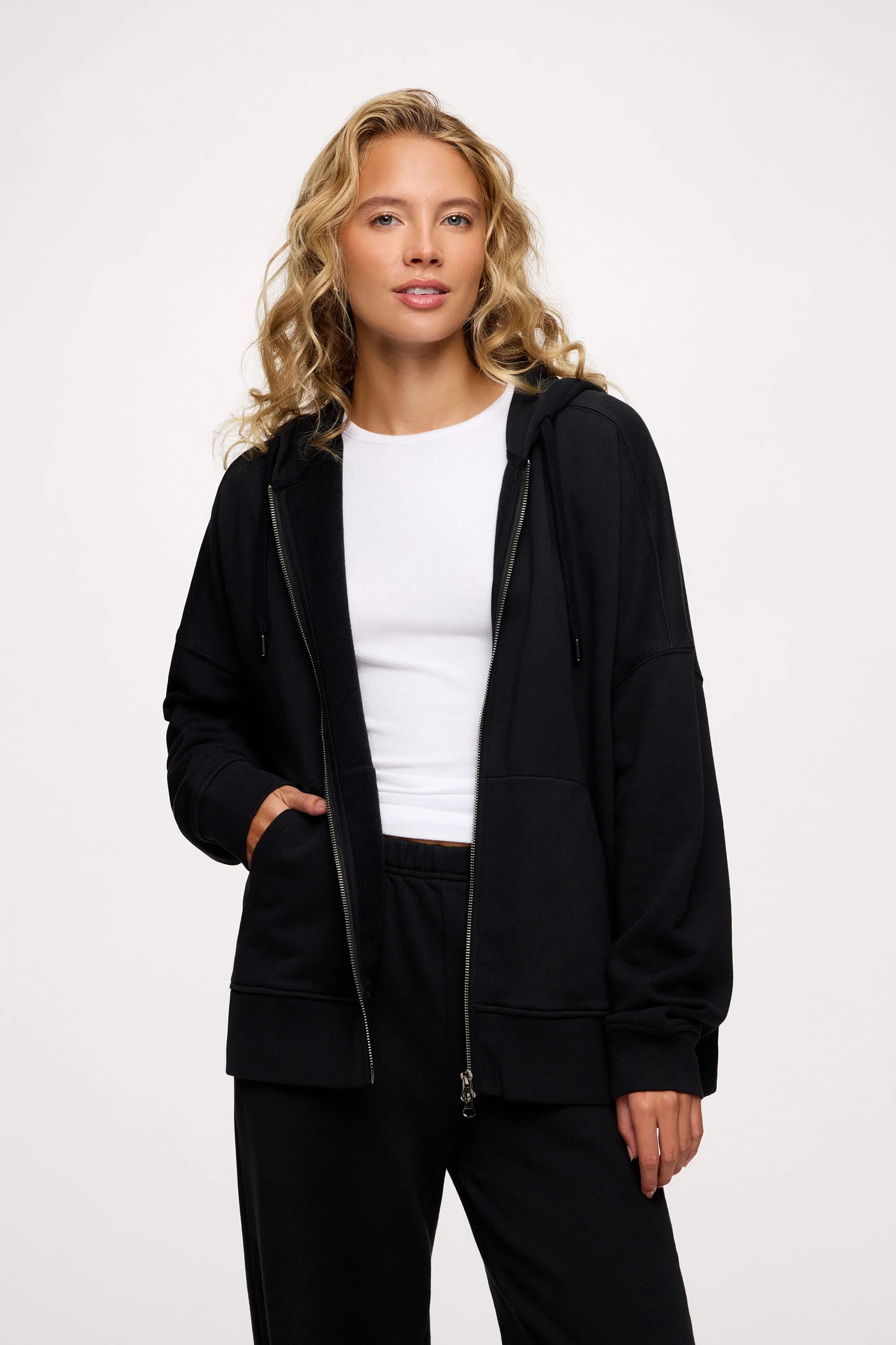 Core Fleece Two Way Zip Hoodie | Black | nuuds