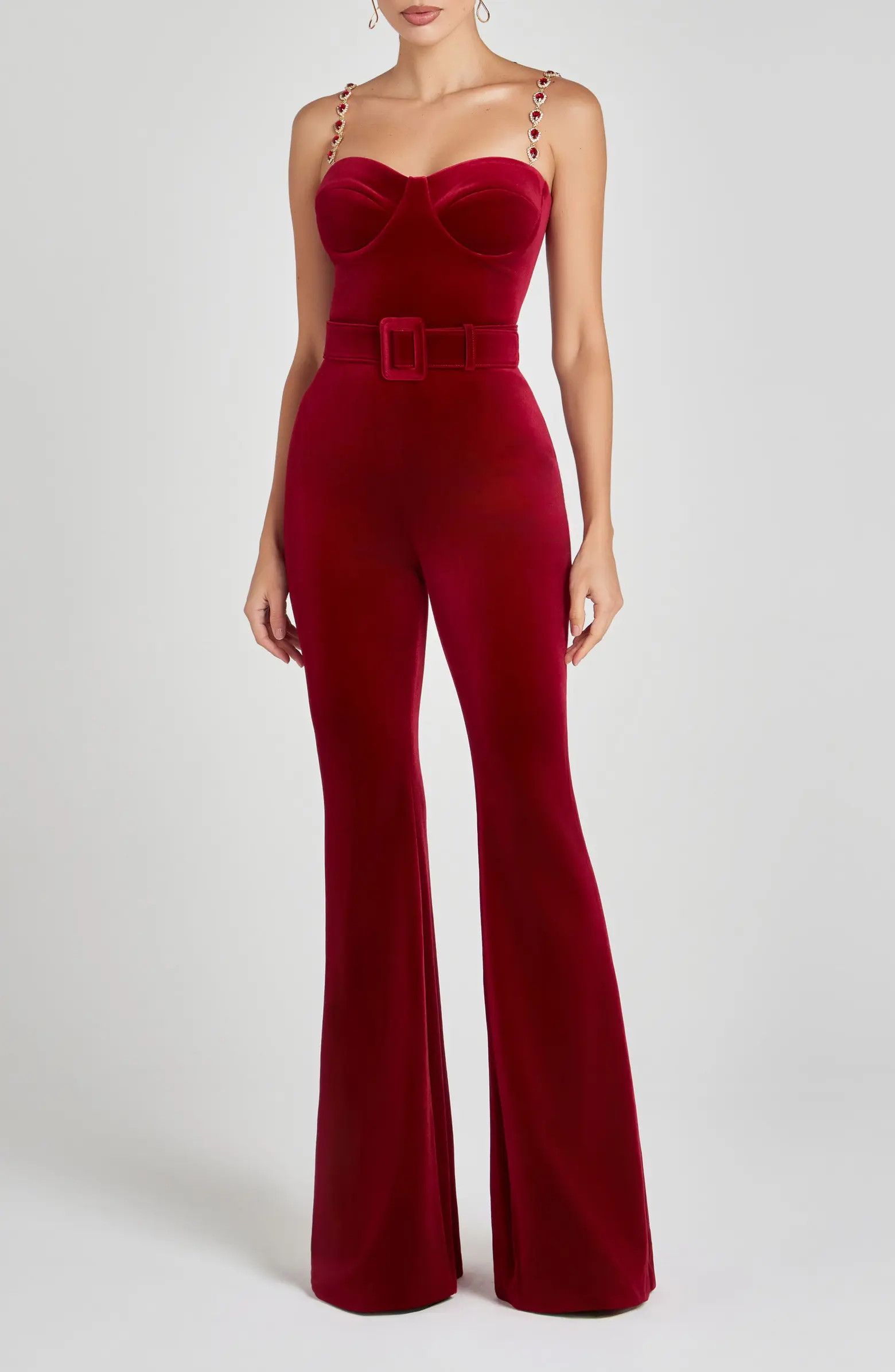 NADINE MERABI Harley Flare Velvet Jumpsuit | Nordstrom | Nordstrom