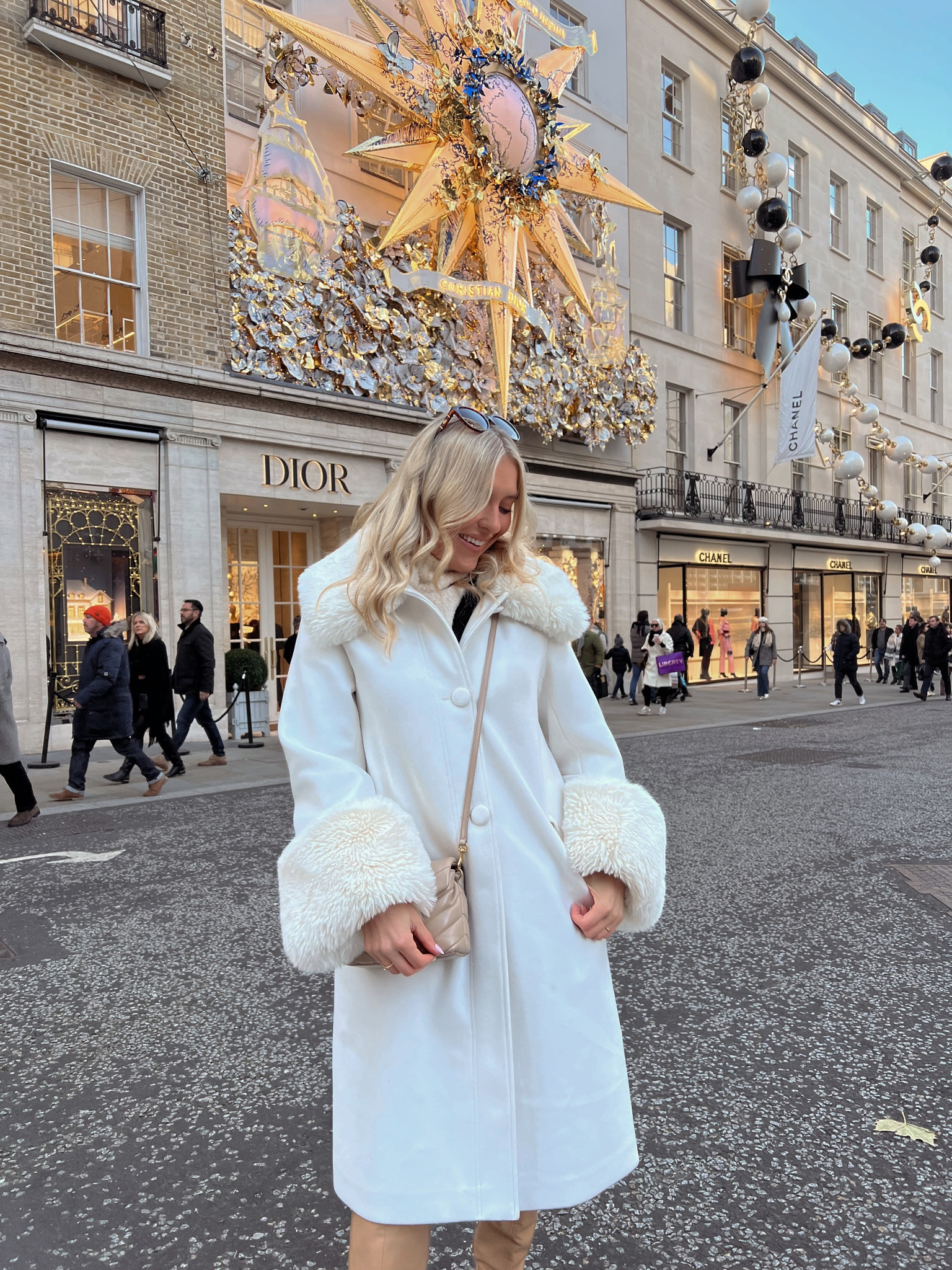 Faux fur coat - white coat - fur cuff coat - fur cuffs - fur coat - wool coat - winter coat - white coat - toy loulou - ysl bag - ysl toy loulou - saint laurent crossbody bag - ysl toy Lou Lou bag - white wool coat - tailored coat - riverisland - holiday outfit 

#LTKsalealert #LTKstyletip #LTKSeasonal