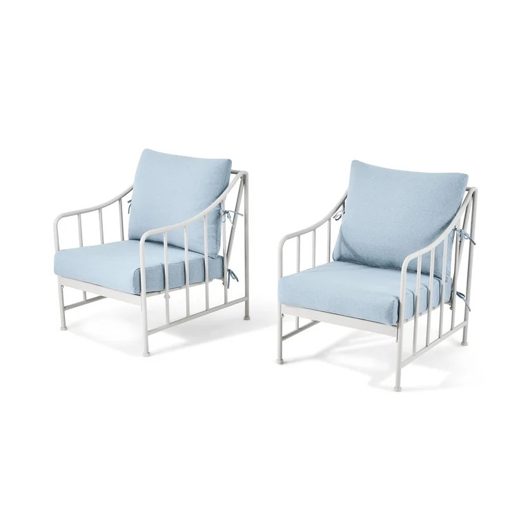 Better Homes & Gardens Aubrey 3-Piece Metal Outdoor Chat Set, White & Blue - Walmart.com | Walmart (US)