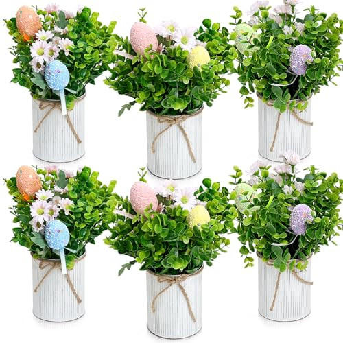 DIYDOFUN Spring Easter Table Decorations Centerpieces – Set of 6 Pre-Made Eggs Tabletop Arrangements with Rustic Metal Vase for Farmhouse Dining Room Home Kitchen Indoor Party Office Decor | Amazon (US)