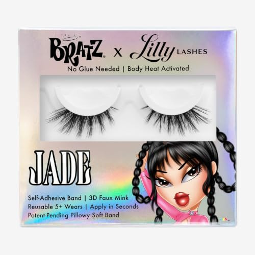 Lilly Lashes BRATZ Collab Jade Half Lash, Self-Adhesive Bold Volume Medium Length Spiky Half Lash, 14mm Foxy Cat Eye Faux Mink, Reusable Press On Lashes, No Glue, 25th Anniversary Limited Edition | Amazon (US)