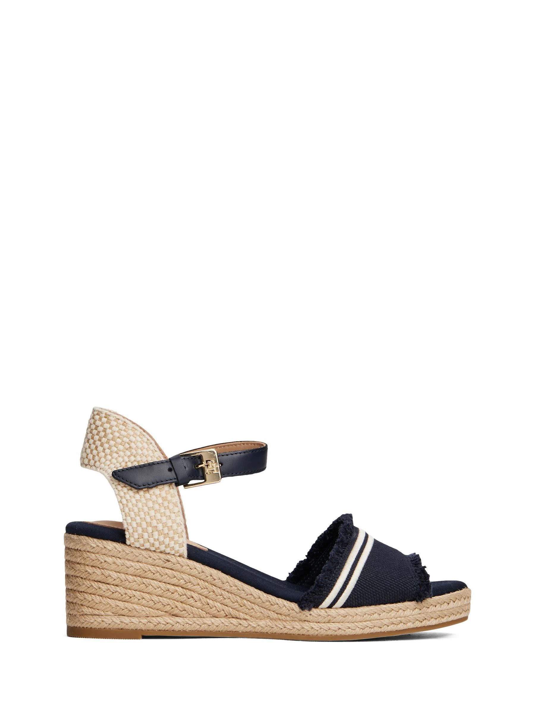 Tommy Hilfiger Tommy Hilfiger Blue Fringe Canvas Wedge Sandals | Next US