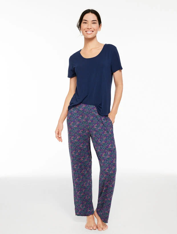 Talbots x Soma Cool Nights Short Sleeve Tee & Pant Pajama Set - Ditsy Flowers | Talbots