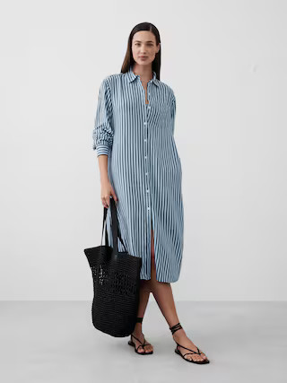 Linen-Blend Midi Shirtdress | Banana Republic Factory