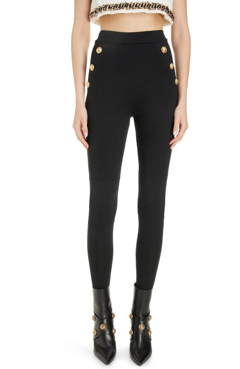 Button Detail High Waist Stretch Jersey Leggings | Nordstrom