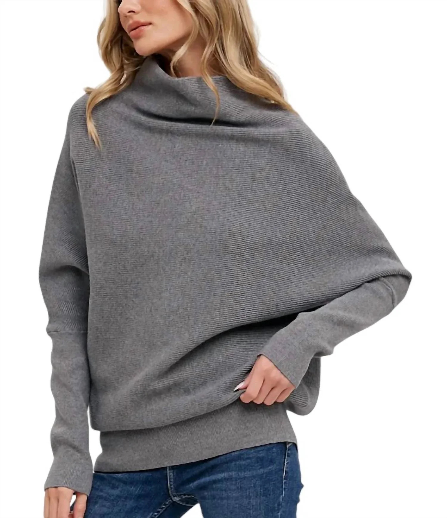 Slouch Neck Dolman Sweater In Gray | Shop Simon